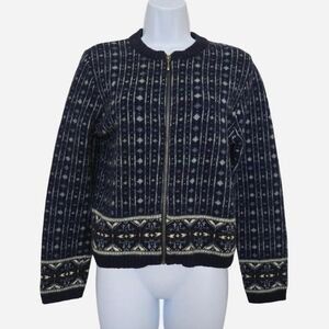 Jamie Scott Nordic Wool Blend Zip Cardigan Blue Size Medium